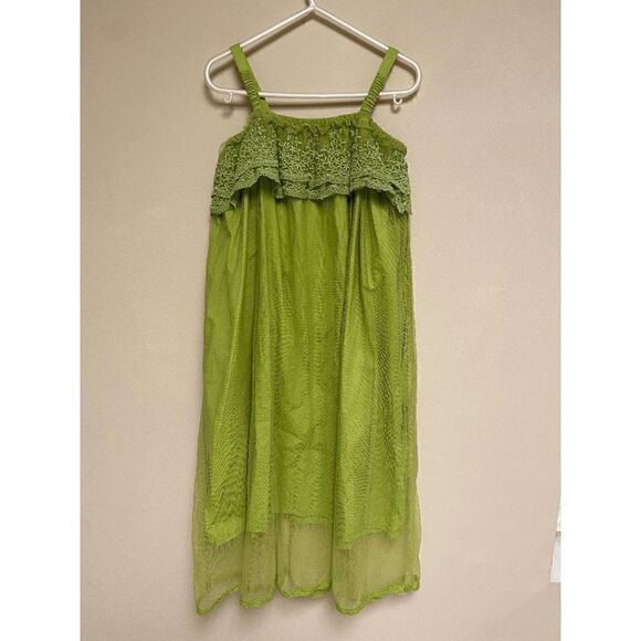 Trish Scully Child Girls Spaghetti Strap Bodice Tulle Skirt Midi Dress Olive Gre - Picture 3 of 4